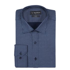 Buenza SRY 408 Lacivert Empirme Licra Uzunkol Slim Fit Erkek Gömlek