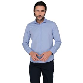 Buenza SRY 902 Mavi Empirme Gold Uzun Kol Slim Fit Erkek Gömlek