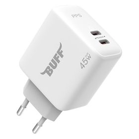 Buff BL62-2C 45W Beyaz Dual PD Type-C Hızlı Şarj Adaptörü
