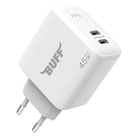 Buff BL62-2C 45W Beyaz Dual PD Type-C Hızlı Şarj Adaptörü