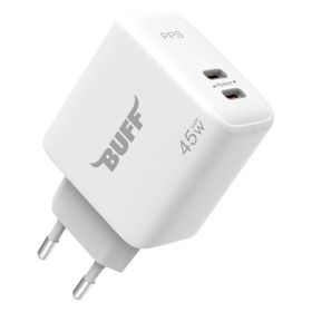 Buff BL62-2C 45W Beyaz Dual PD Type-C Hızlı Şarj Adaptörü