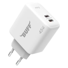 Buff BL62-2C 45W Beyaz Dual PD Type-C Hızlı Şarj Adaptörü