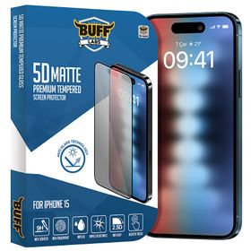 Buff iPhone 15 5D Matte Şeffaf Ekran Koruyucu
