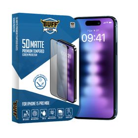 Buff iPhone 15 Pro Max 5D Mat Şeffaf Ekran Koruyucu