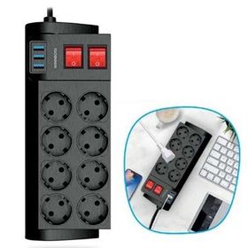 Buffer 2 mt 16A 4000W Isıya Dayanıklı Termal Akım Korumalı 8'li Priz ve 3 USB'li Uzatma Kablosu