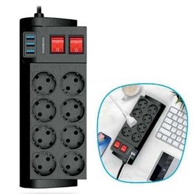 Buffer 2 mt 16A 4000W Isıya Dayanıklı Termal Akım Korumalı 8'li Priz ve 3 USB'li Uzatma Kablosu