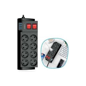 Buffer 2 mt 16A 4000W Isıya Dayanıklı Termal Akım Korumalı 8'li Priz ve 3 USB'li Uzatma Kablosu