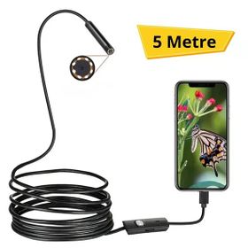 BUFFER 5 Metre Android LED Işıklı Su Geçirmez Endoskop Boroskop HD Yılan Kamera
