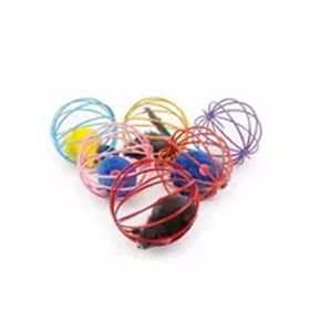 Buffer 6 cm Renkli Metal Kafesli Peluş Fareli Kedi Köpek Oyuncağı Oyun Topu