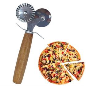 Buffer Ahşap Saplı 2'li Hamur Kesme Ruleti Düz ve Dalgalı Pizza Börek Kesici Aparatı