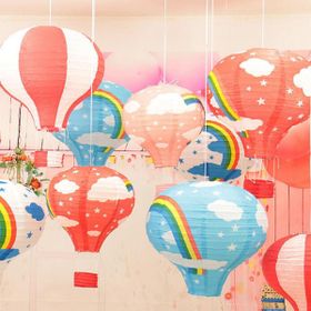 Buffer Dekoratif Renkli Kağıt Dilek Feneri Balonu Renkli Uçan Balon