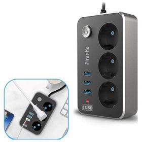 Buffer Isıya Dayanıklı Termal Akım Korumalı 2 10A 2500W 3 Priz ve 3 Usb 2.1A Uzatma Kablosu