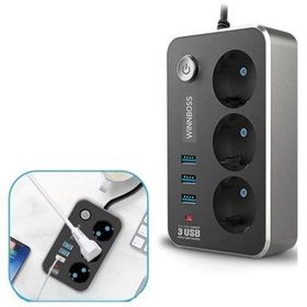 Buffer Isıya Dayanıklı Termal Akım Korumalı 2 10A 2500W 3 Priz ve 3 Usb 2.1A Uzatma Kablosu
