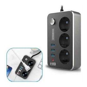 Buffer Isıya Dayanıklı Termal Akım Korumalı 2 10A 2500W 3 Priz ve 3 Usb 2.1A Uzatma Kablosu