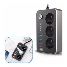 Buffer Isıya Dayanıklı Termal Akım Korumalı 2 10A 2500W 3 Priz ve 3 Usb 2.1A Uzatma Kablosu