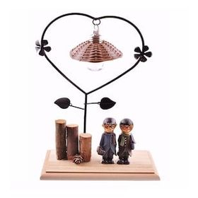 Buffer Pilli Işıklı Romantik Çift Tema Büyük Boy Dekoratif Ahşap Biblo