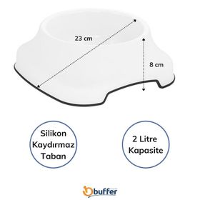 Buffer Silikon Kaymaz Taban Plastik 2 lt Kedi Köpek Mama ve Su Kabı