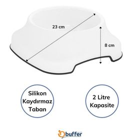 Buffer Silikon Kaymaz Taban Plastik 2 lt Kedi Köpek Mama ve Su Kabı
