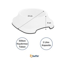 Buffer Silikon Kaymaz Taban Plastik 2 lt Kedi Köpek Mama ve Su Kabı