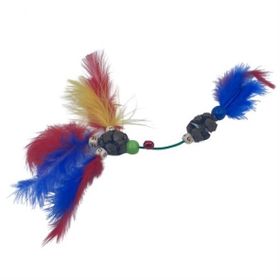 Buffer Tüylü Tahta Boncuklu Zilli Kedi Oyuncağı Çok Renkli Kedi Oyuncak