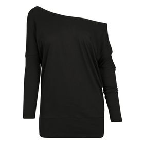Build Your Brand Batwing Uzun Kollu Siyah Kadın T-shirt