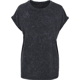 Build Your Brand Ladies Acid Washed Extended Shoulder Tee Gri Siyah Kadın T-Shirt