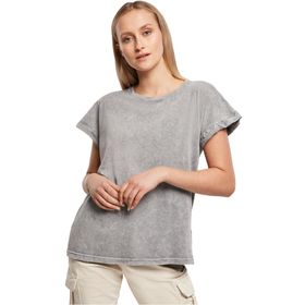 Build Your Brand Ladies Acid Washed Extended Shoulder Tee Gri Siyah Kadın T-Shirt
