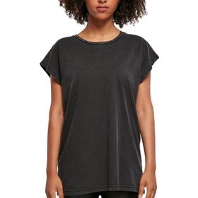 Build Your Brand Ladies Acid Washed Extended Shoulder Tee Siyah Kadın T-Shirt