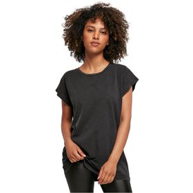 Build Your Brand Ladies Acid Washed Extended Shoulder Tee Siyah Kadın T-Shirt