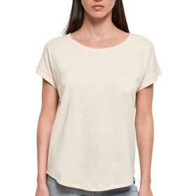 Build Your Brand Long Slub Tee Kısa Kollu Beyaz Kum Kadın T-shirt
