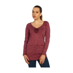 BULALGİY BGA002481 Kadın Böğürtlen Casual Uzun Tişört