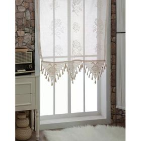 Buldan El İşi Dantelli Naturel Gül Çiçek Desen 150x150 cm Tül Perde
