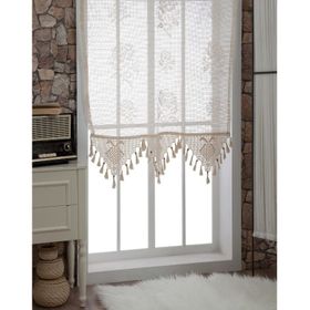 Buldan El İşi Dantelli Naturel Gül Çiçek Desen 150x200 cm Tül Perde