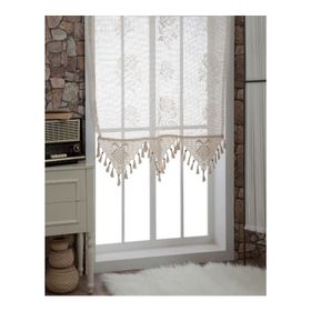 Buldan El İşi Dantelli Naturel Gül Çiçek Desen 150x300 cm Tül Perde