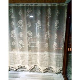 Buldan El İşi Dantelli Naturel Gül Çiçek Desen 190x200 cm Tül Perde
