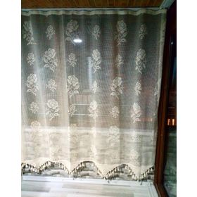 Buldan El İşi Dantelli Naturel Gül Çiçek Desen 190x200 cm Tül Perde