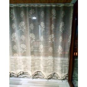 Buldan El İşi Dantelli Naturel Gül Çiçek Desen 190x200 cm Tül Perde