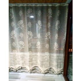Buldan El İşi Dantelli Naturel Gül Çiçek Desen 190x200 cm Tül Perde