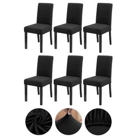 Bumedo 6'lı Siyah Bambu Nano Kumaş Likralı Yıkanabilir Lastikli Sandalye Kılıfı Sandalye Örtüsü