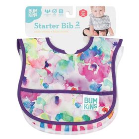 Bumkins 3-6 ay 2'li Girls Pack Watercolor & Brush Strokes Başlangıç Mama Önlüğü