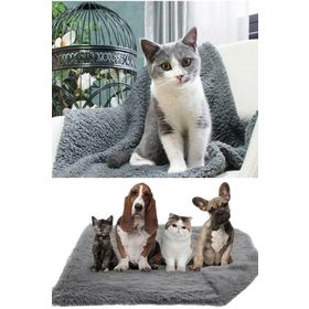 Bundera Peluş Evcil Kedi Minderi Yuvası Evi Kulübesi Matı Örtüsü 60x90 cm Gri Kedi Köpek Yatağı Battaniyesi