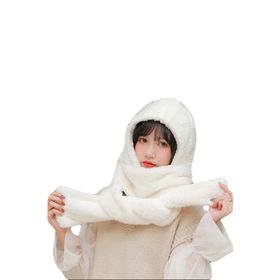 Bundera Welsoft Beyaz Polar Kapüşonlu Kulaklı Peluş Kadın Şapka