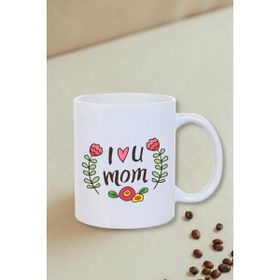 Burak Baskı Tasarım Anneler Günü Hediyesi I Love Mom Çiçekli Beyaz Kupa Bardak