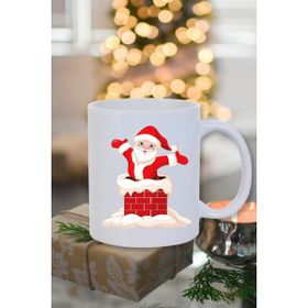 Burak Baskı Tasarım Yılbaşı Noel Temalı Bacadan Çıkan Noel Baba Baskılı Yeni Yıl Hediye Beyaz Kupa Bardak