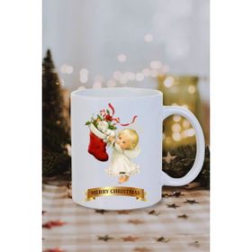 Burak Baskı Tasarım Yılbaşı Noel Temalı Merry Christmas Melek Baskılı Kupa Bardak