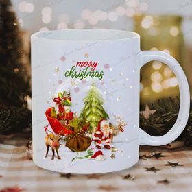 Burak Baskı Tasarım Yılbaşı Noel Temalı Merry Christmas Noel Baba ve Geyikleri Baskılı Kupa Bardak