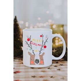 Burak Baskı Tasarım Yılbaşı Noel Temalı Merry Christmas To You Geyik Baskılı Kupa Bardak