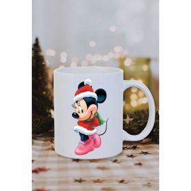 Burak Baskı Tasarım Yılbaşı Noel Temalı Minnie Mouse Baskılı Beyaz Kupa Bardak