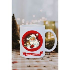 Burak Baskı Tasarım Yılbaşı Noel Temalı Noel Baba ve Geyiği Baskılı Beyaz Kupa Bardak