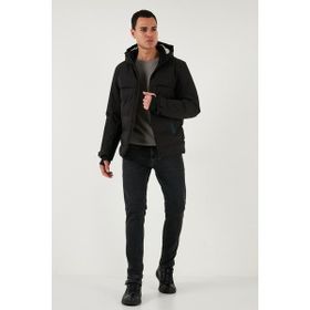 Buratti 497DEAN - Siyah Regular Fit Çıkarılabilir Kapüşonlu Kapitoneli Erkek Mont